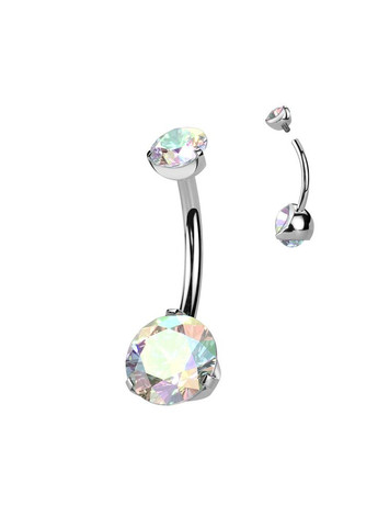 Титановая серьга-банан для пирсинга пупка TIN14-141058-AB (Штанга: 10мм, Цвет камня: Северное сияние) Spikes (333698496)