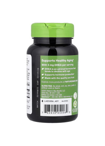 Дегидроэпиандростерон, 5 мг, DHEA, Youthful You,, 60 вегетарианских капсул Nature's Way (322741428)