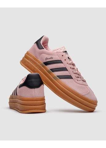 Розовые демисезонные кроссовки мужские adidas gazelle bold platform pink / black адидас газель No Brand