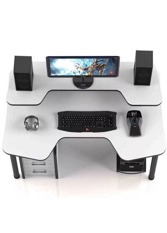 Комп'ютерний Геймерський стіл COMFORT З НАДБУДОВОЮ І ШУХЛЯДАМИ GT14N 140 см білий з чорним No Brand (353497975)