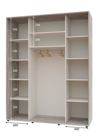 Шафа-купе дводверна 200*60*210 см Бетон 2 двері Дзеркало Максі Комфорт Меблі (360452708)