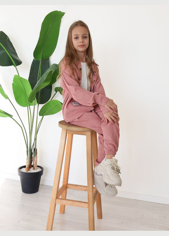 Пудровый костюм 3 в 1 для девочки (рубашка, топ, джогеры) из микровельвета, 128-164 см. тройка No Brand