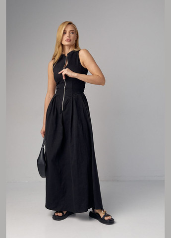 Черное повседневный женское макси платье на молнии - черный Lurex