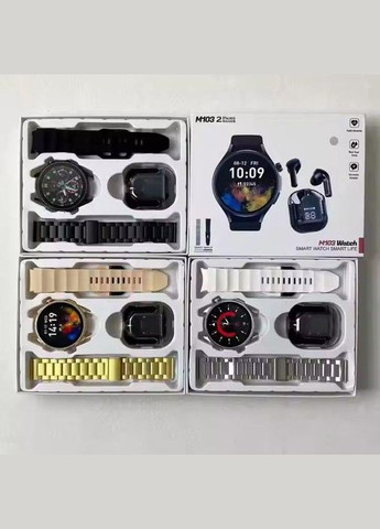 Набор M103 Смарт часы круглые серые с 2 ремешками беспроводные наушники комплект на подарок No Brand (341309893)