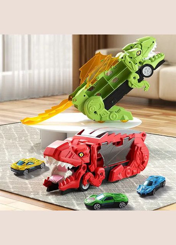 Дино трансформер YM333-2 Автовоз Трейлер с 3 машинками для игры Красный Fun Game (338851425)