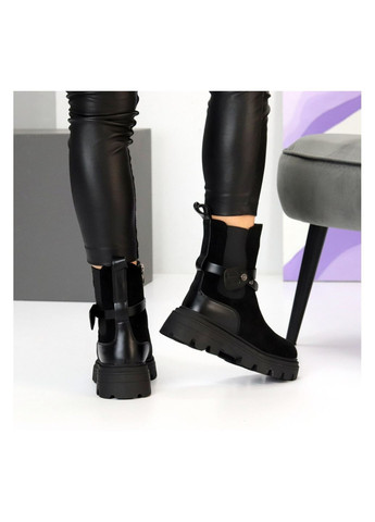 Чорні жіночі зимові черевики стиль челсі еко замша хутро Purlina Черевики (371805332)