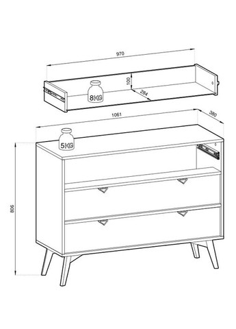 Комод Форест / Forest KSZ106 з 3 шухлядами Евкаліпт/ялиця сканді (PFH-091477) Perfect Home (367179135)