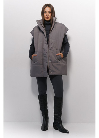 Женский стеганый жилет на молнии и кнопках черный Arjen (294907561)