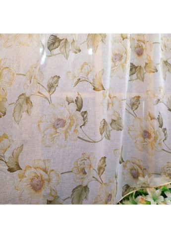 Фіранка коротка готова Летиція жовта піонія з розрізом No Brand (372133911)