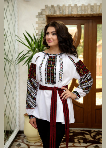 Белая вышиванка, женская вышитая блузка ручной работы "борщевская" Українська вишиванка узор орнамент прямой, свободная домотканное полотно (340458725)