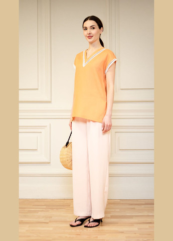 Светло-оранжевая льняная блузка с кружевом алиса Dolcedonna