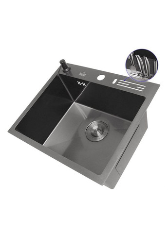 Черная кухонная мойка 45 см накладная из нержавейки NВ-5245 Nett (336939077)