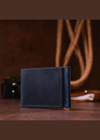 Якісний Затискач з натуральної шкіри 11198 Синій Grande Pelle (317276259)