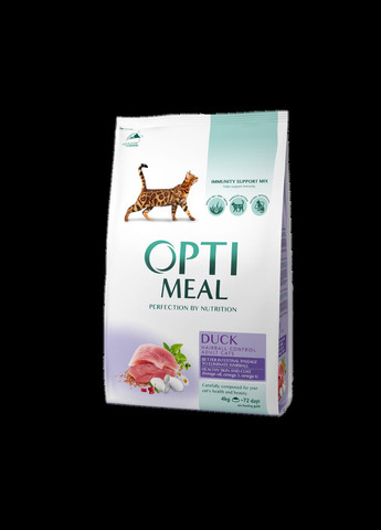 Сухой корм для взрослых кошек для выведения шерсти Утка 4 кг ОПТИМИЛ Optimeal (278307865)