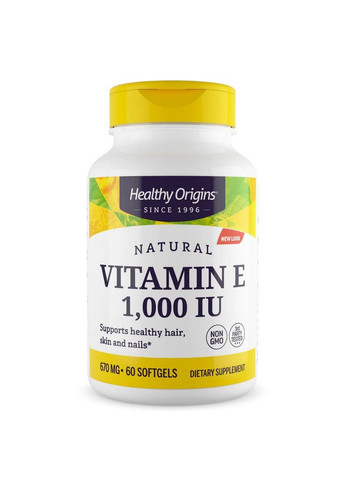 Вітаміни та мінерали Vitamin E 1000 IU, 60 капсул Healthy Origins (293339516)