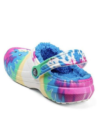 Сабо Classic утепленні cинього кольору крокси на хутрі домашні тапки Crocs Tie-Dye Lined Clog (364989006)