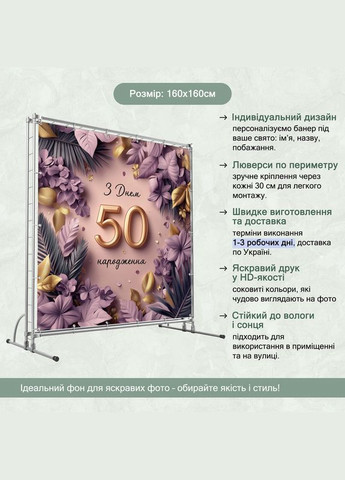 Банер для фотозони "З Днем народження" | 1.6×1.6 м | Святковий фон №42241 Vinylpex (360979483)