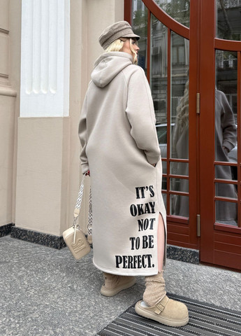 Темно-бежева спортивна, повсякденний, кежуал сукня-худі максі на флісі з капюшоном оверсайз фасону оверсайз, сукня-худі No Brand однотонна