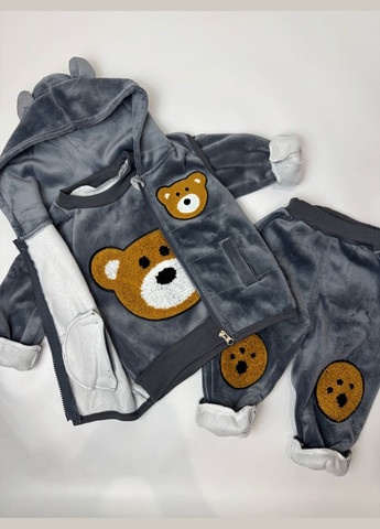 Сірий демісезонний костюм трійка ведмедик 4667 No Brand