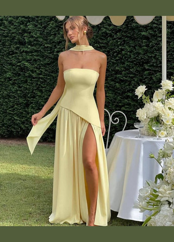 Желтое вечернее женское платье Гермес однотонное