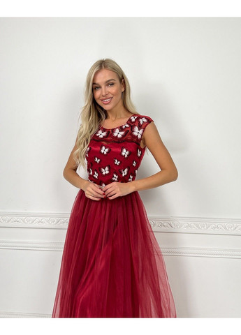 Бордова вечірня сукня метелики вишивка 7036 бордова Tanita-Romario