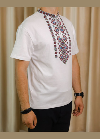 Біла футболка з вишивкою чоловіча xrmaster ізольд на білому s візерунок орнамент пряма трикотаж (347163991)
