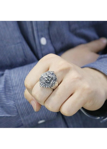 Сріблястий чоловічий перстень каблучка у формі 3D лева символ влади регульований LionPower922 Fashion Jewelry (285110830)