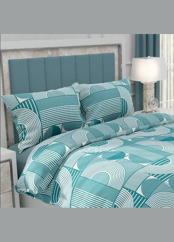 Мікрофіброва постільна білизна принт смужка Євро 200x220 Бірюзовий (М-P-0136-02) No Brand (306633721)