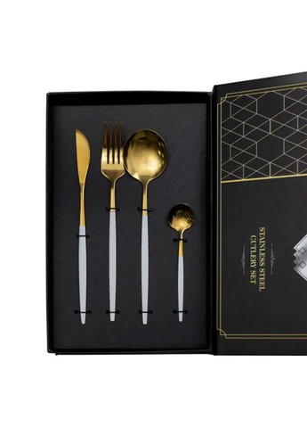 Набор столовых приборов 24 предмета столовый набор на 6 персон Золотистый с белым Jooki (358705888)