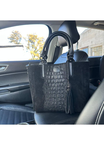 Женская замшевая сумка рептилия с брелком черная с плечевым ремнем ProDobro (363260215)