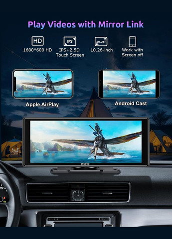 Автомобильный экран ESSGOO 10,26" монитор с CarPlay и Android Auto, дисплей з голосовым помощником, AUX, FM No Brand (342113115)