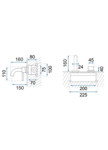 Змішувач для раковини (умивальника) LUNGO BLACK GLOSSY + BOX прихованого монтажу * Rea (336933038)