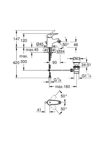 Смеситель для биде Start Flow 23770000 с донным клапаном Grohe (392909379)