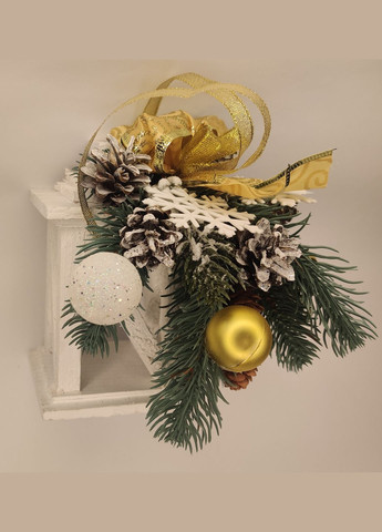 Різдвяна новорічна композиція Свічник Handmade 16см. з Натуральним декором для інтер'єру, дверей, столу Дизайнерська Жовтий Vela (273469387)