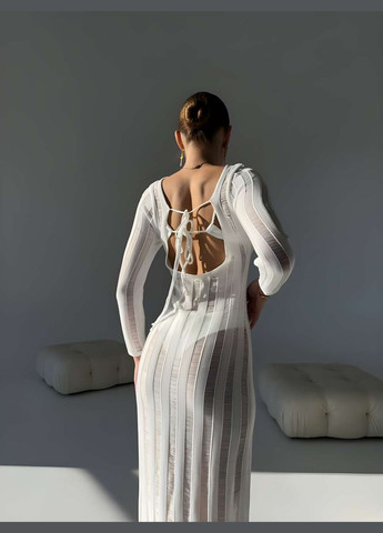 Женское летнее длинное пляжное полупрозрачное вязаное платье туника с длинным рукавом Україна (345557390)