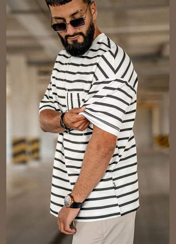 Чорна чоловіча футболка оверсайз у смужку sea чорна з білим Teamv