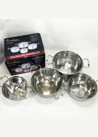 Набор кастрюль UN-5072 8 предметов нержавеющая сталь стеклянные крышки, Набор посуды для плит Unique (364665684)