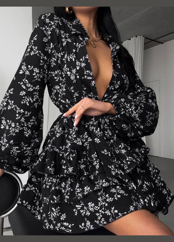 Чорна повсякденний, кежуал жіночка чорна сукня No Brand з квітковим принтом