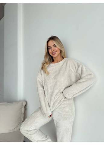 Бежева піжама жіноча тепла махрова штани і кофта No Brand