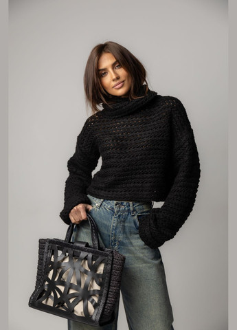 Чорний демісезонний укорочений светр з ажурної в'язки - кремовий колір, one size (sku_241149) No Brand