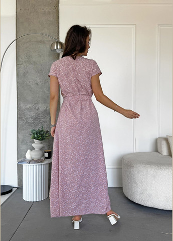 Пудровое повседневный, коктейльное, джинсовое, кэжуал платье в стиле а с нежным рисунком а-силуэт INNOE с цветочным принтом