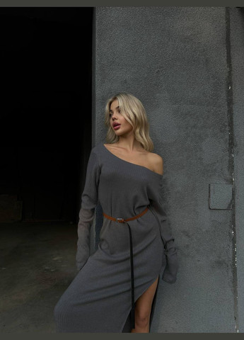 Сіра жіноча тепла ангорова сукня довга з розпіркою сіра You Best