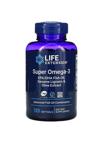 Жирні кислоти Super Omega-3, 120 капсул Life Extension (293415651)