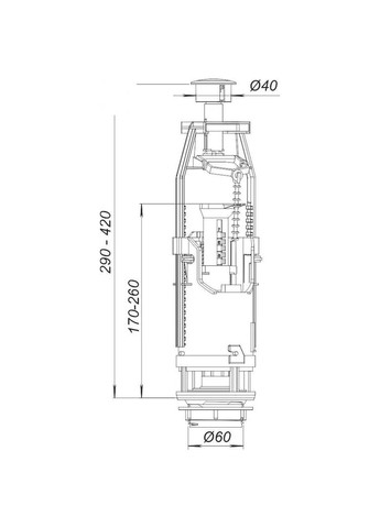 Комплект арматури для змивного бачка з нижнью подачею води 1/2″, з одним режимом зливу АБк-12 SoloPlast (336384284)