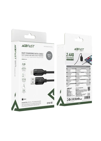 Кабель C16-02 TPU charging data cable USB-A to L Black Acefast (391038612)