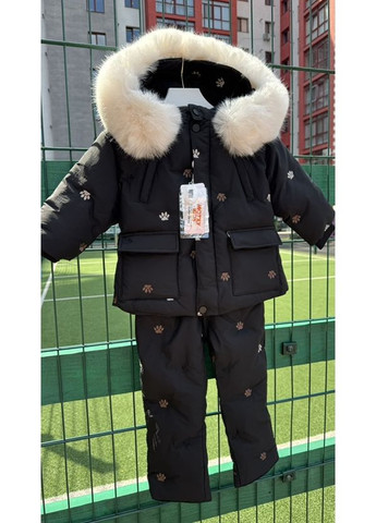 Черный зимний детский зимний костюм (куртка+комбинезон) BabyStyle