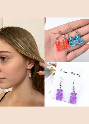 Женские серьги крючки в форме 3D сережки белые Желейные Мишки серебристые Liresmina Jewelry (295440338)