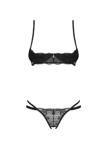 Чорний демісезонний комплект білизни Obsessive Nutris 2-pcs crotchless set