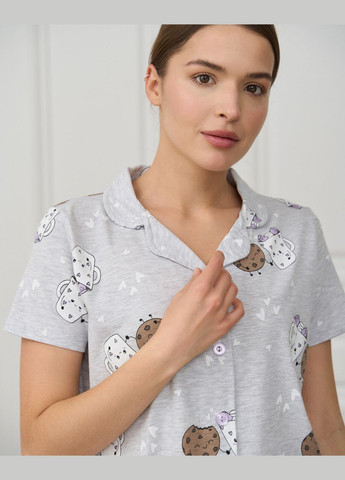 Серая всесезон женская пижама-рубашка и шорты костюм женский домашний (пижама шорты и рубашка) Nicoletta