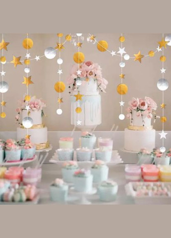 Гирлянда звездочки и кружки на нитке 4 м золотисто-серебристый Jannet Гірлянда (317638619)